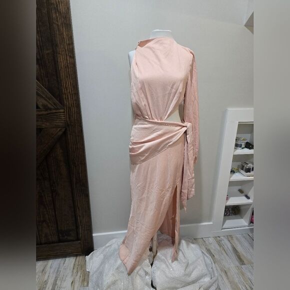 MISHA Maryan One Shoulder Formal Cut Out Midi Dress in Rose Pink Size 8 NWOT - Picture 3 of 5